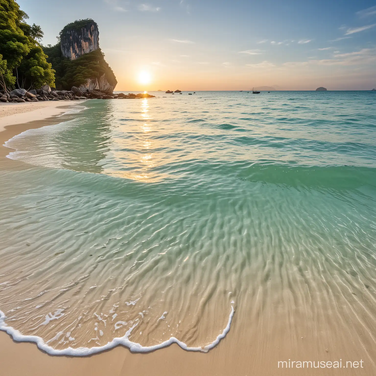 Tranquil Virgin Beach in Thailand with Clear Waters and Light Sand