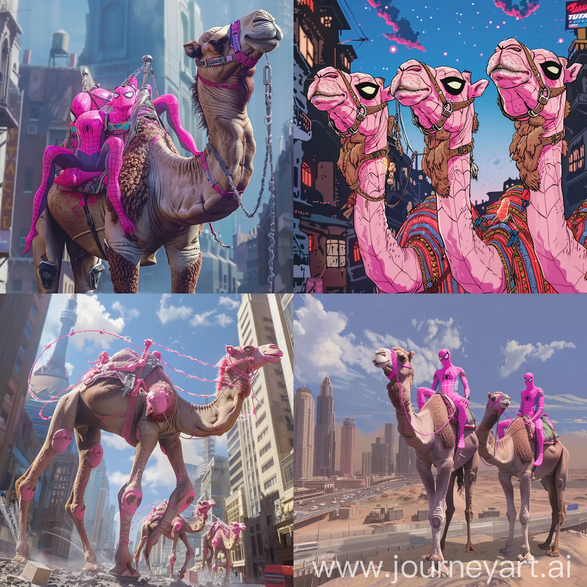 Urban-Adventure-Pink-Spidermen-scaling-CamelShaped-Buildings