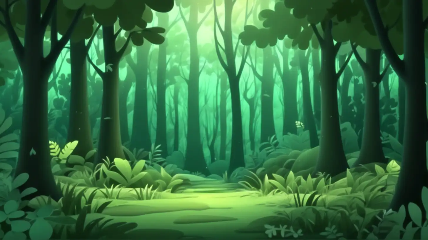green dark forest background for kids animation --ar 16:9