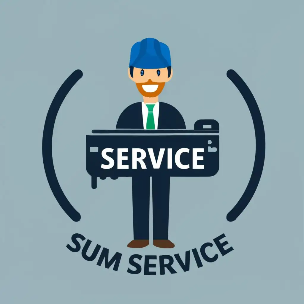 logo, male technician MultiFunction Printer All-in-One Printer, with the text "Sum Service", typography, be used in Technology industry