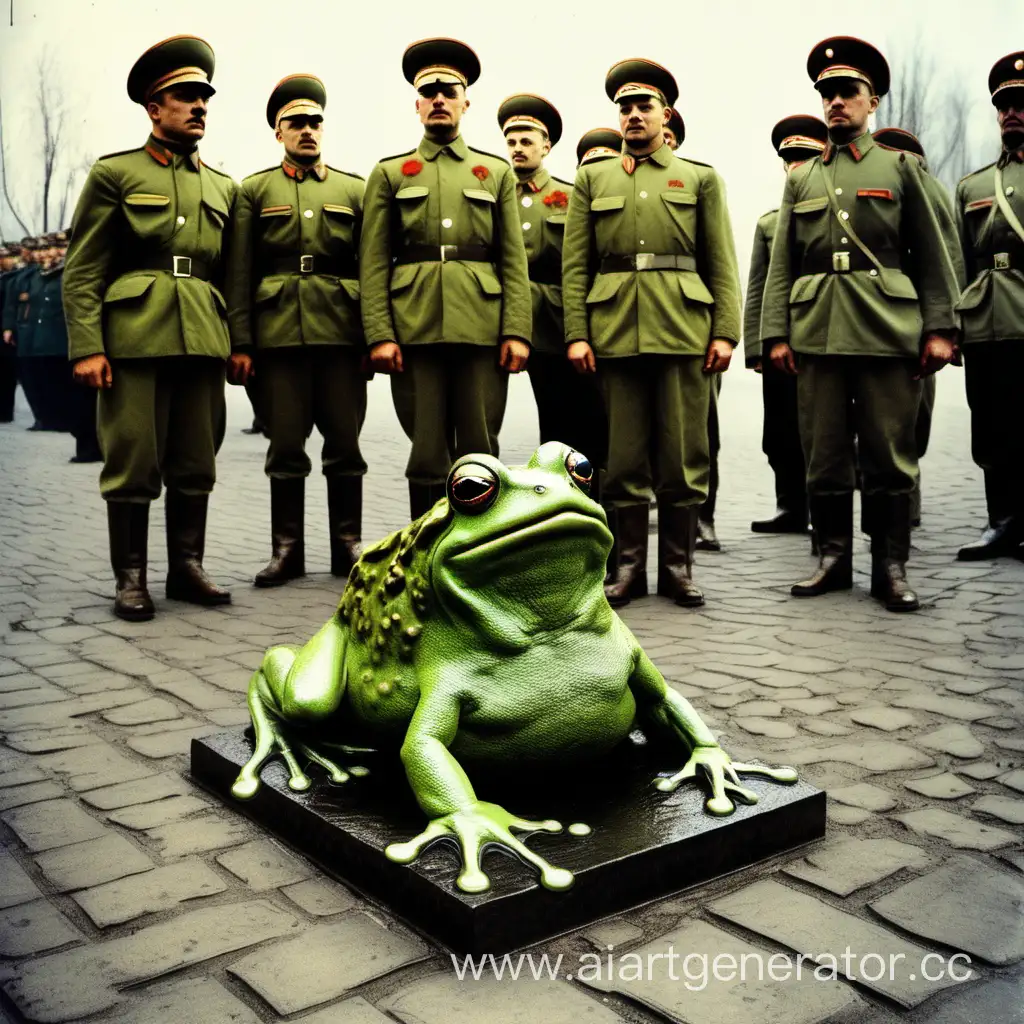 Советские солдаты отдают честь лягушке