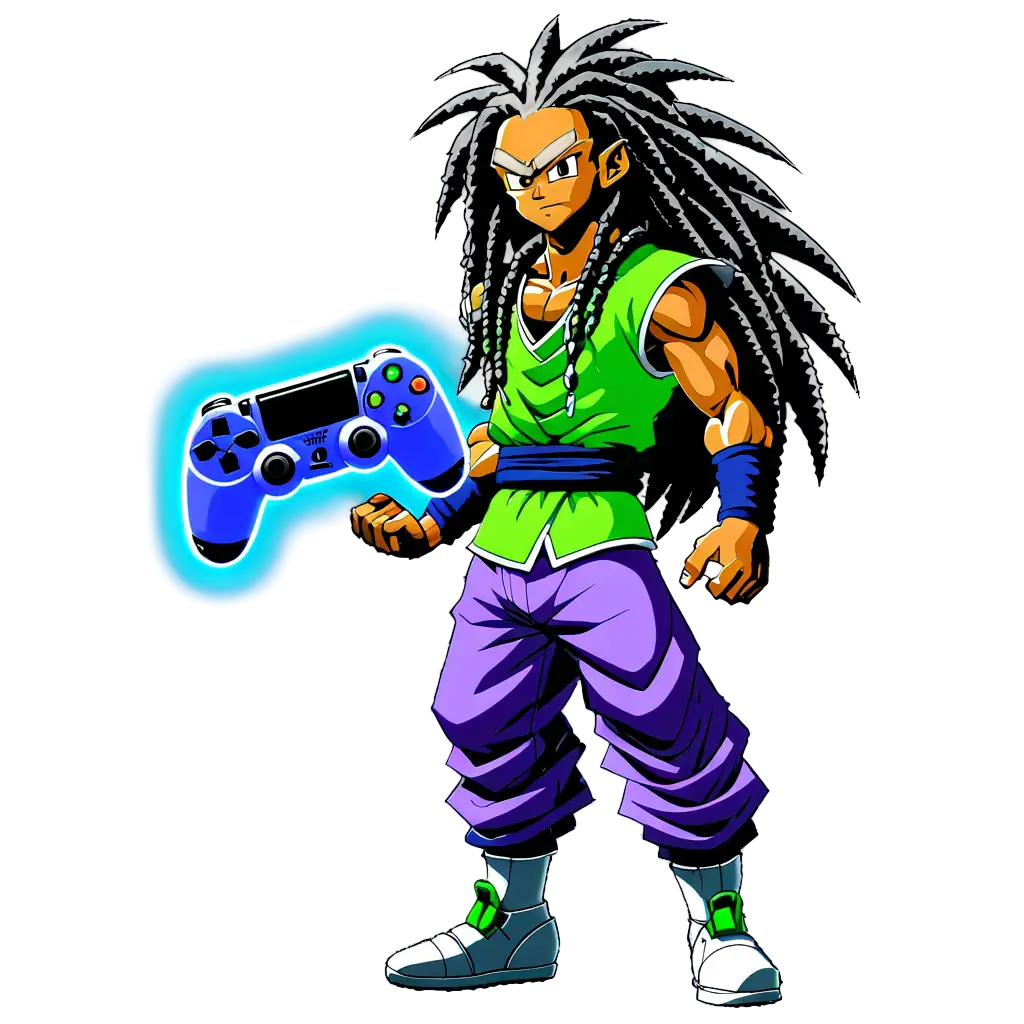 Powerful-Dragon-Ball-Z-Style-PNG-Image-Black-Man-with-Dreadlocks-and-PS4-Controller