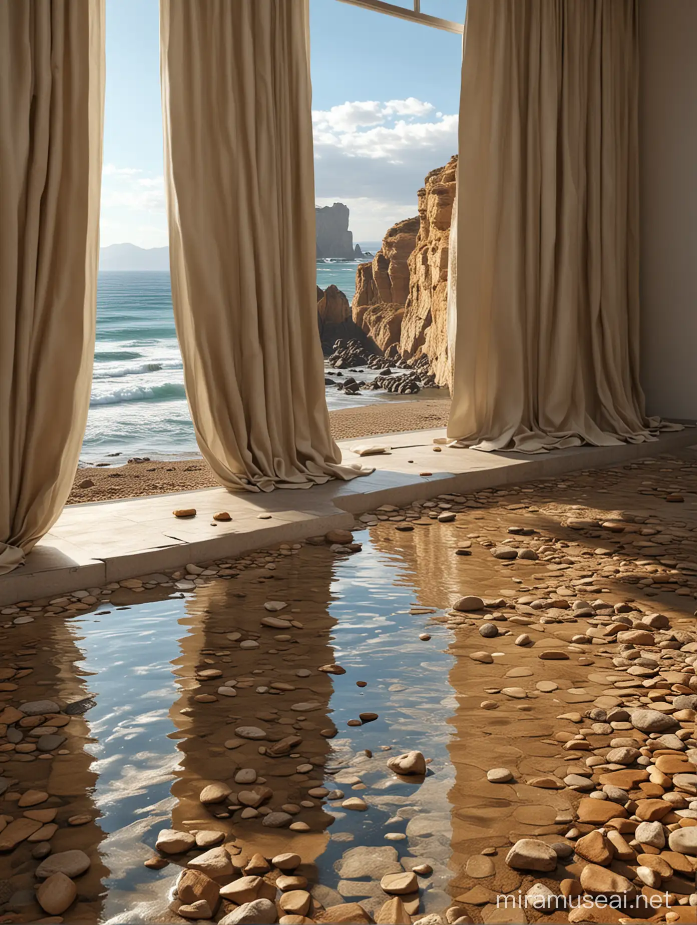 Serenity by the Cliffside Tranquil Water Room with Sunlit Cliffs