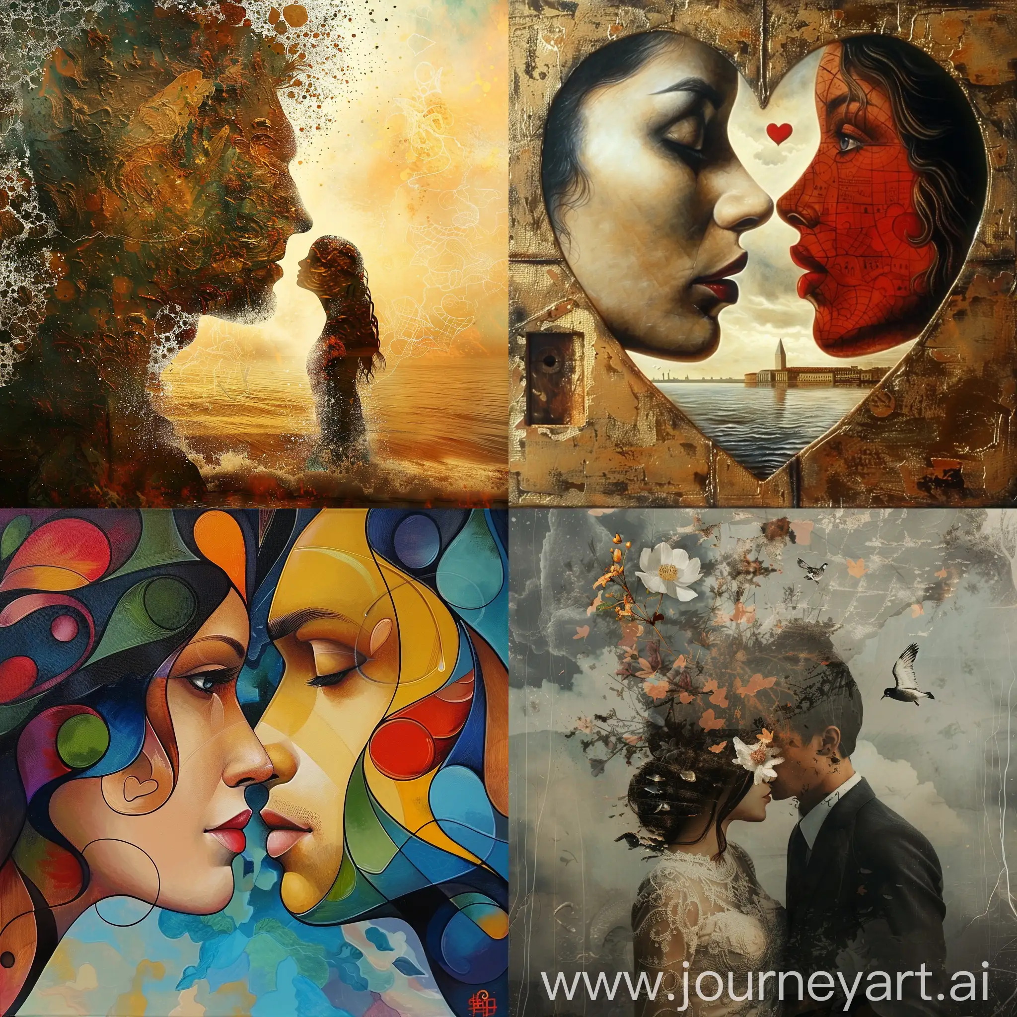 Picture in surrealism style with meaning behind it about love nowadays