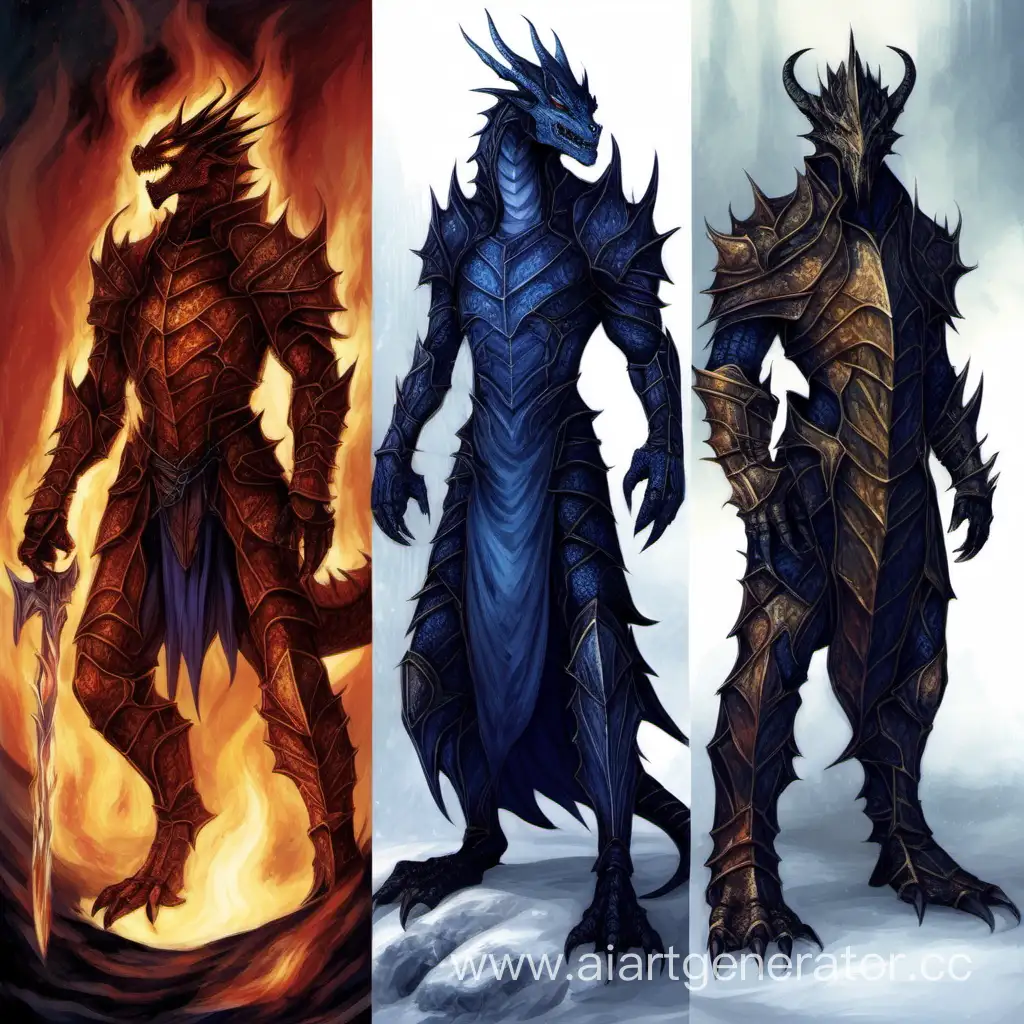 A human-dragon, dragonborn, cold fire, cold flame