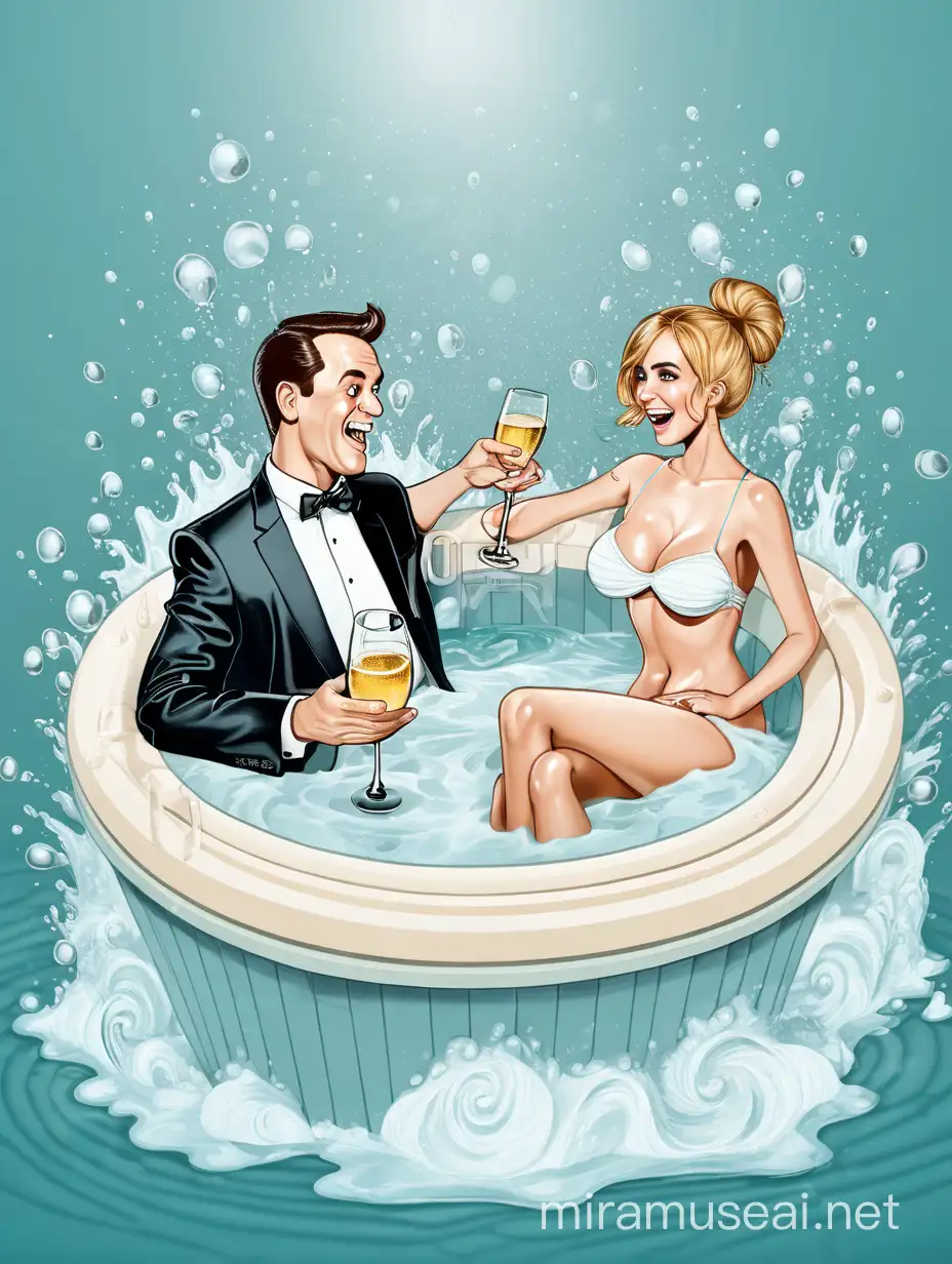 Couple Enjoying Champagne in Whirlpool Light Background