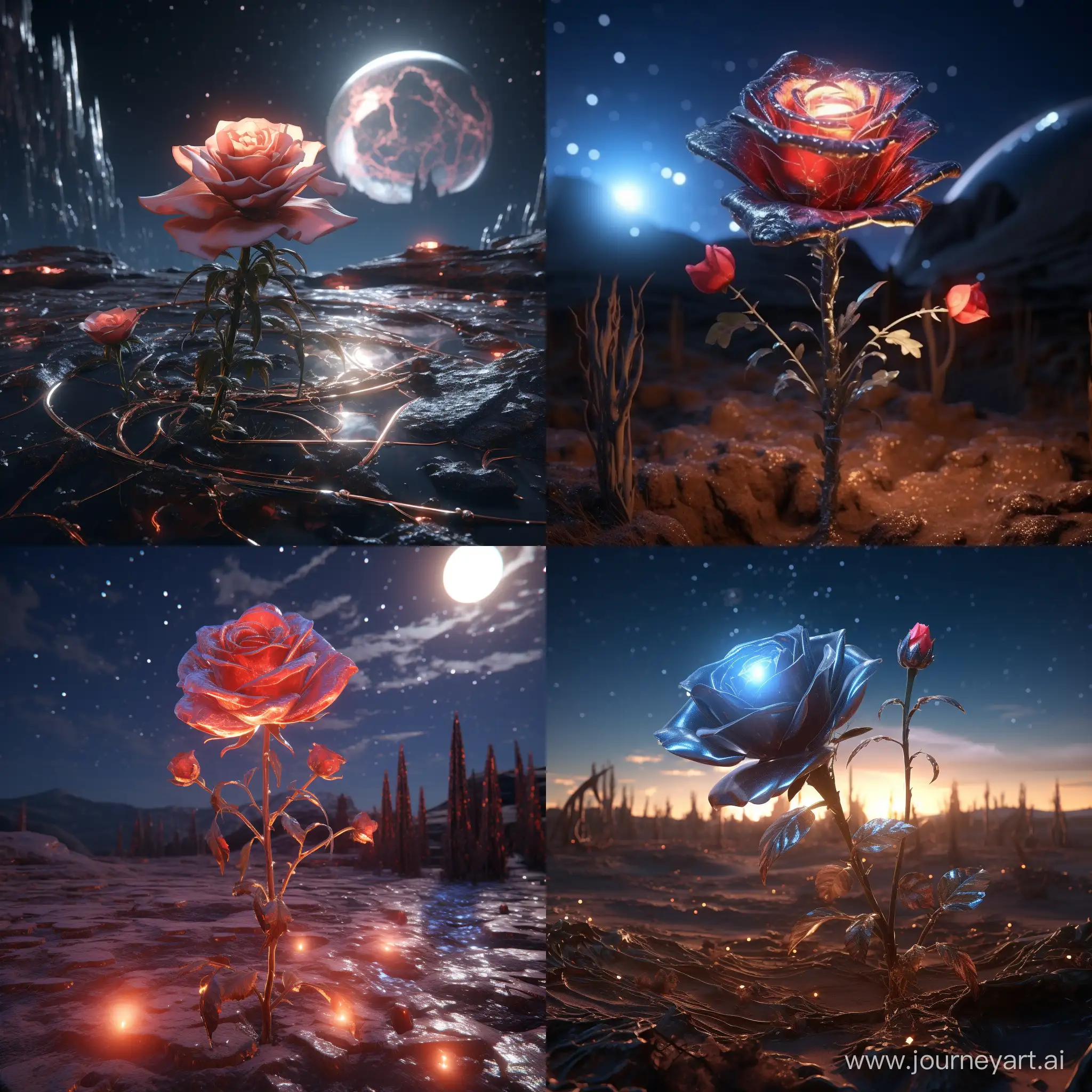 this cosmic rose is so otherworldly, it seems to bloom amidst a sea of stars, 8k unreal engine photorealism, mystical lighting