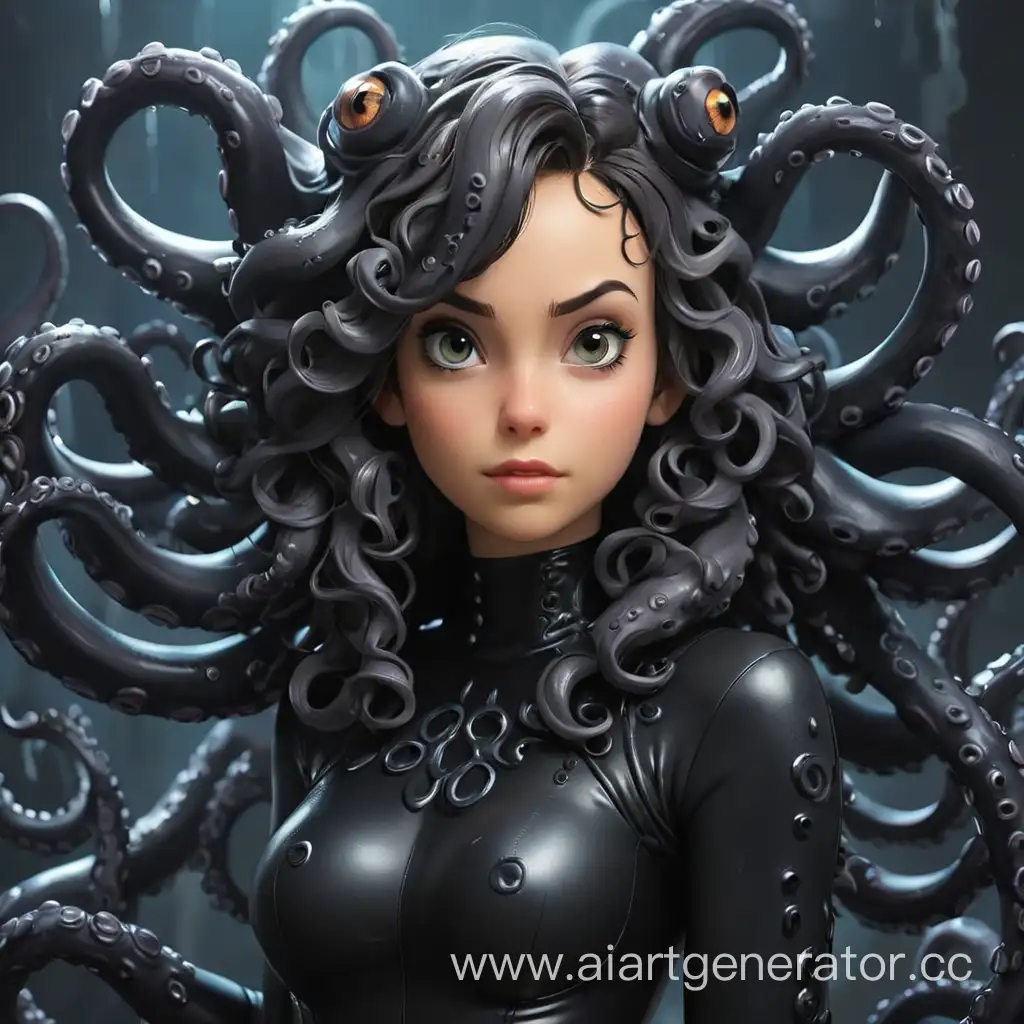 Adorable-Rubber-Girl-Furry-Octopus-with-Black-Latex-Skin-and-Tentacle-Hair