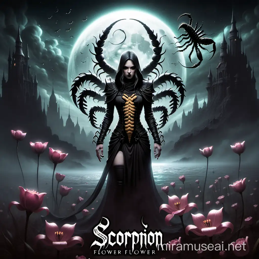 Scorpion flower, goth atmosphere, metal album cover
