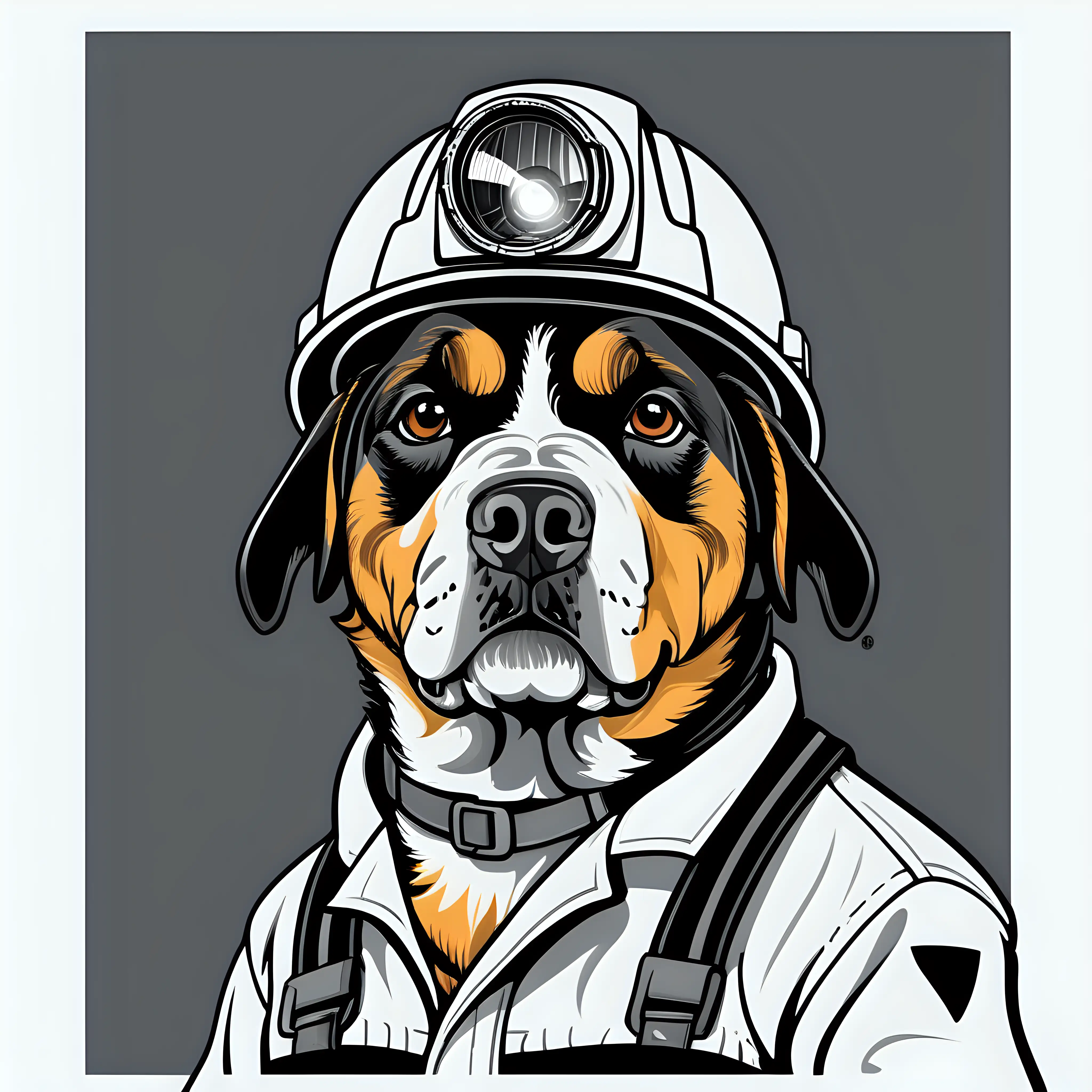 Stern Miner Dog with German Hard Coal Logo on White Jacket
