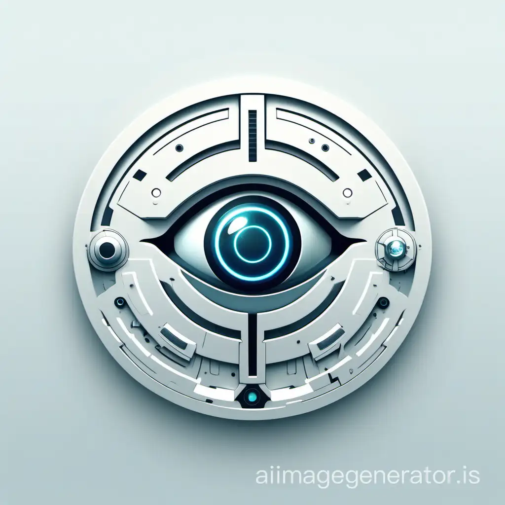 simplistic minimal clean material-UI type circle logo, with a cyborg's eye