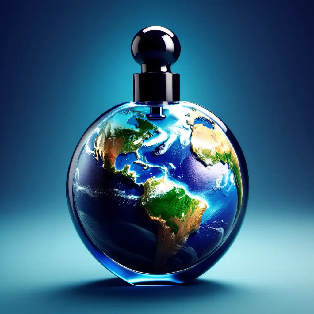 create a image of a perfume bottle in the shape of planet earth 