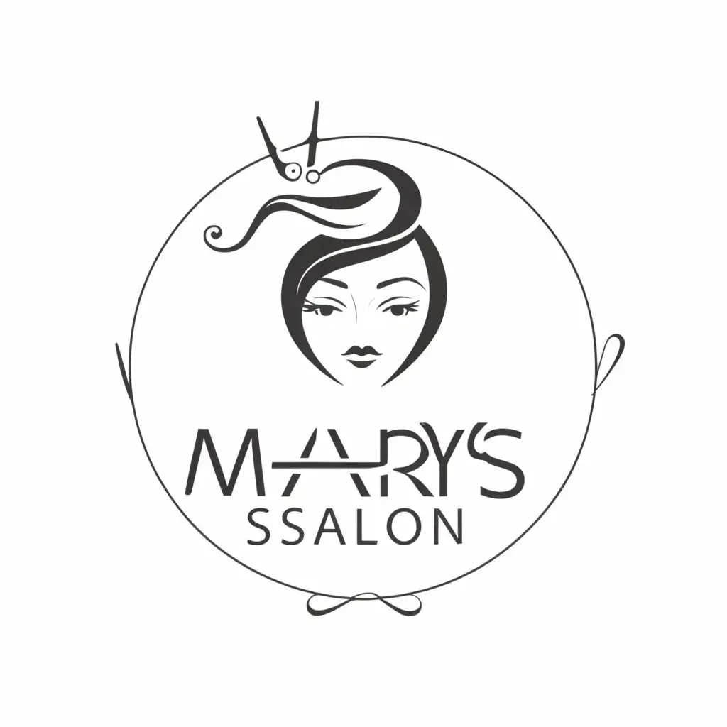 LOGO-Design-For-Marys-Salon-Elegant-Hairdressing-Tools-and-Womans-Silhouette-on-Neutral-Background