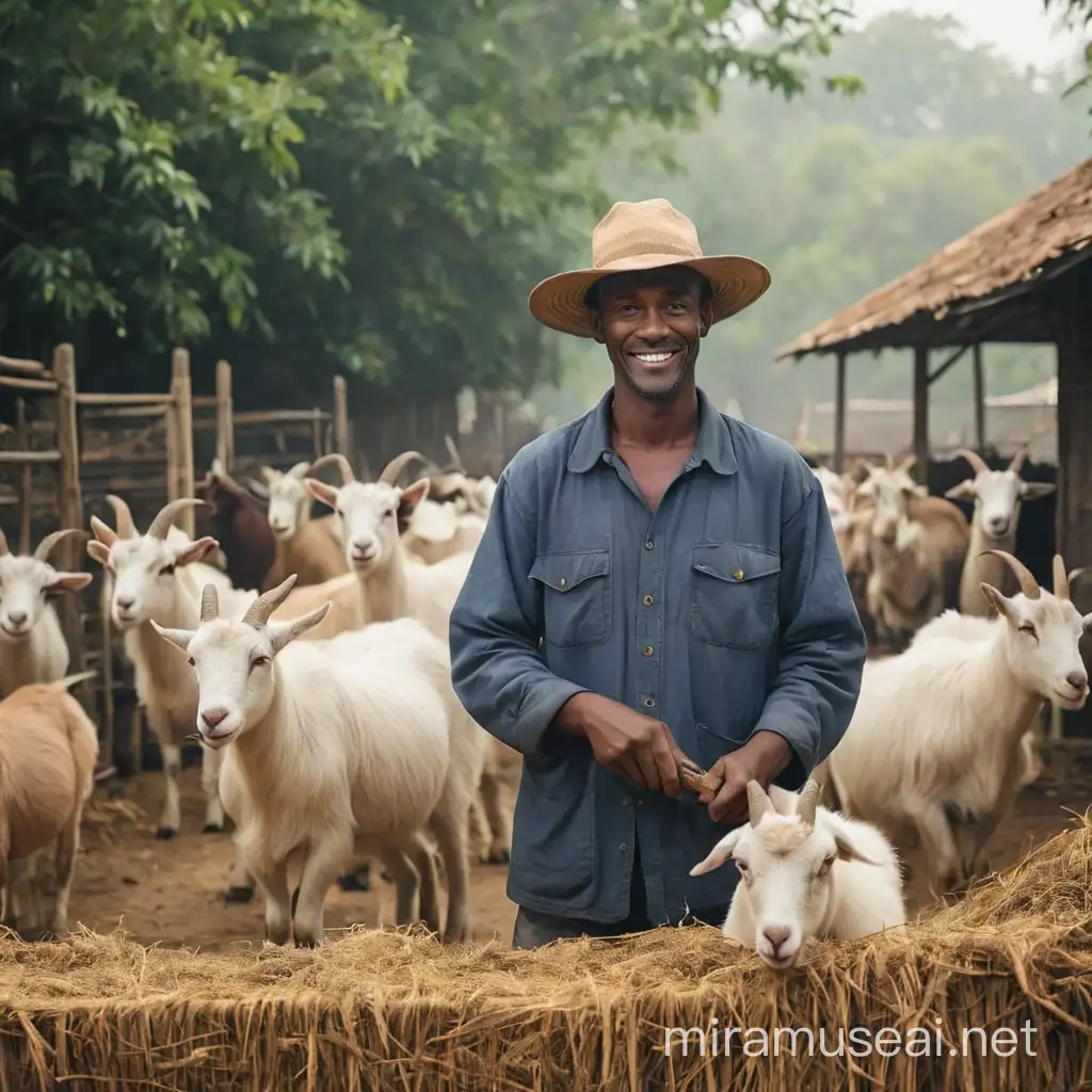 Rural Life A Goat Farmer Tending to Livestock in a Picturesque Countryside Setting