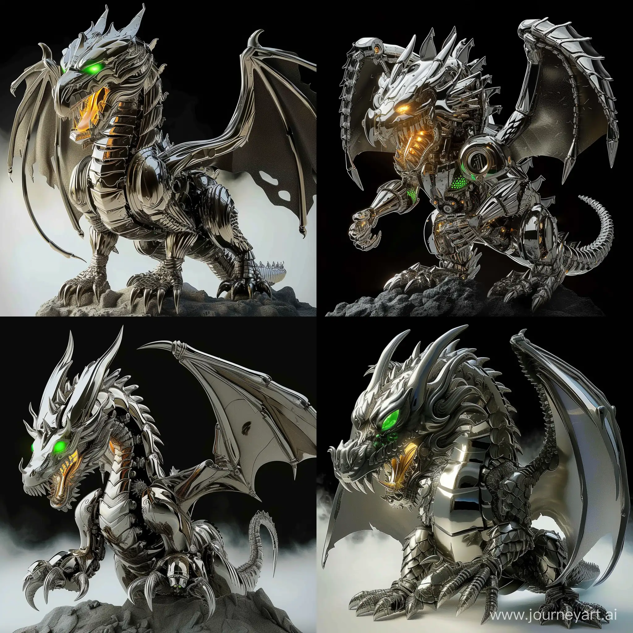 Gleaming-Chrome-Mechanical-Dragon-Sculpture