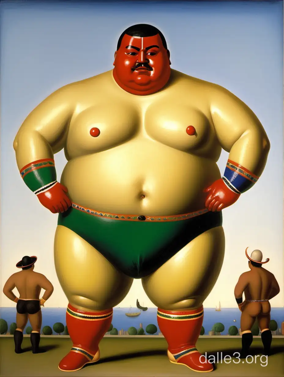 fernando botero painting of a fat mexican wrestler