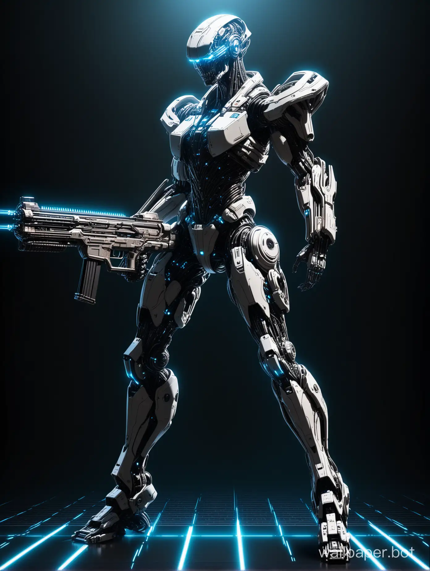 Futuristic-Cybernetic-Soldier-Armed-with-Rail-and-Chain-Guns
