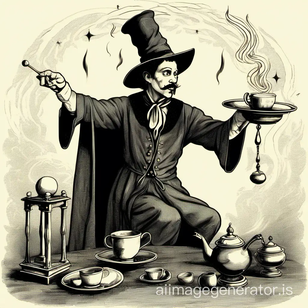 The magician is casting a spell over a cup