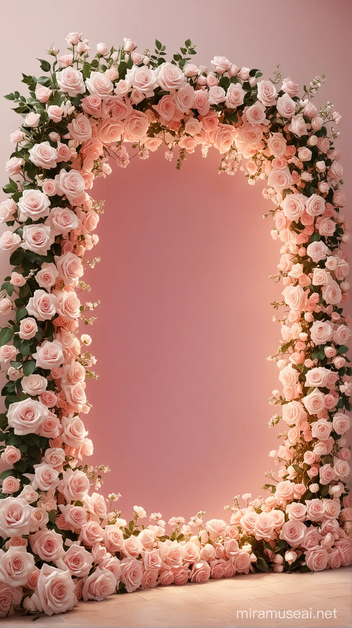 Elegant Cinematic Floral Frame White Roses and Pastel Pink Gradient