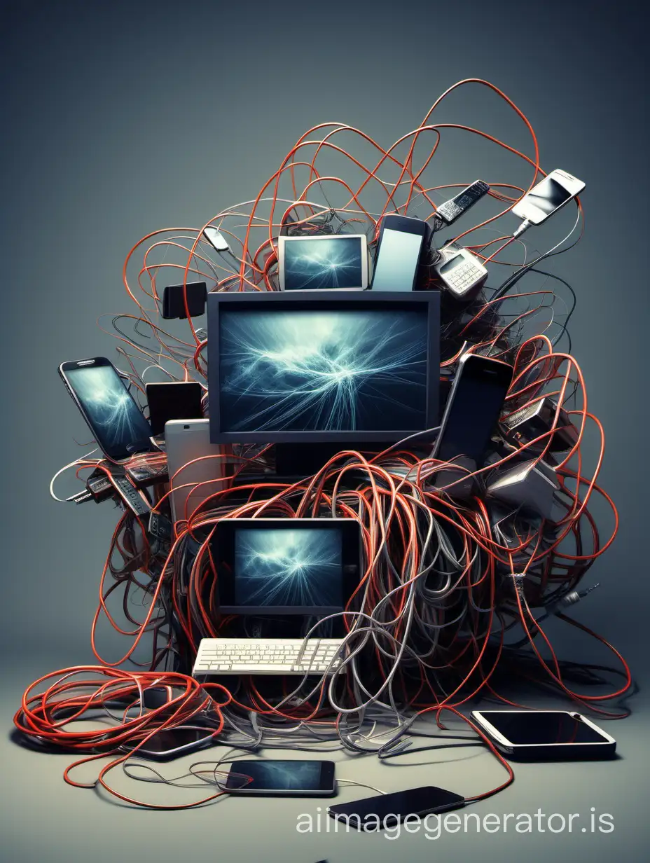 Digital-Chaos-Cluttered-Artwork-of-Cables-and-Devices