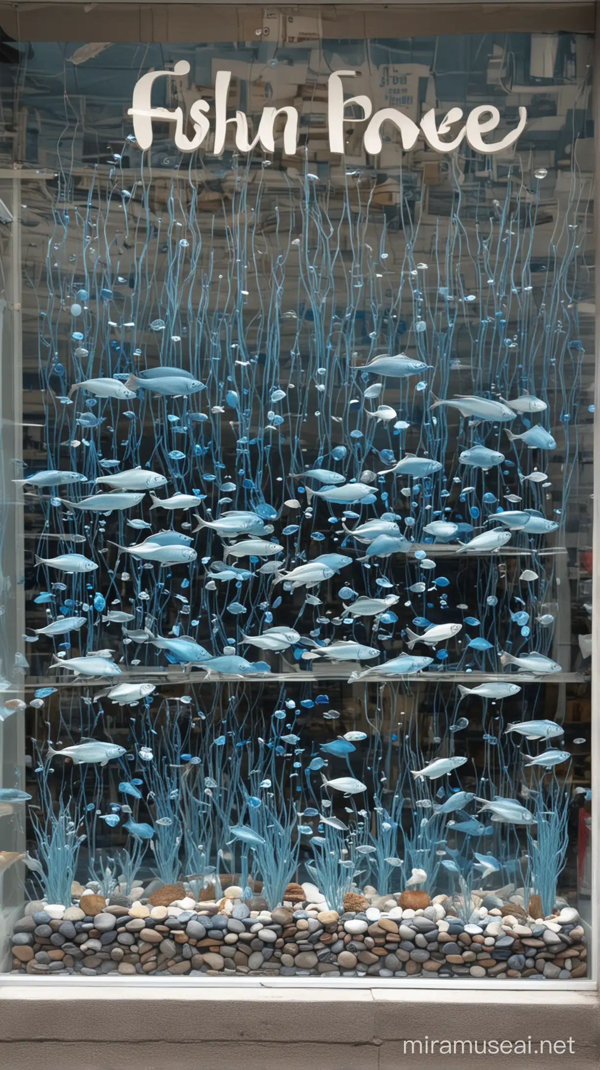 Mesmerizing Way of Water Fishthemed Shop Window Display in Variegated Blues