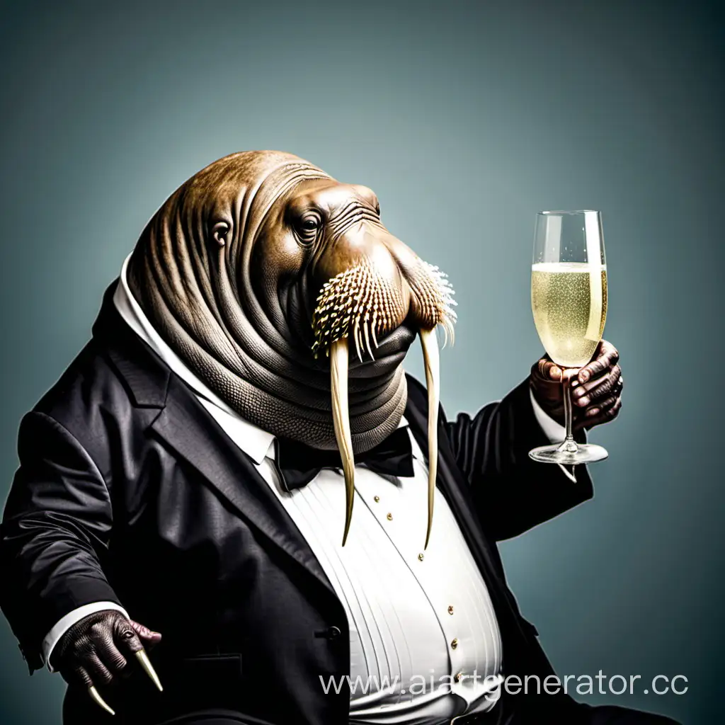 Walrus with a glass of prosecco