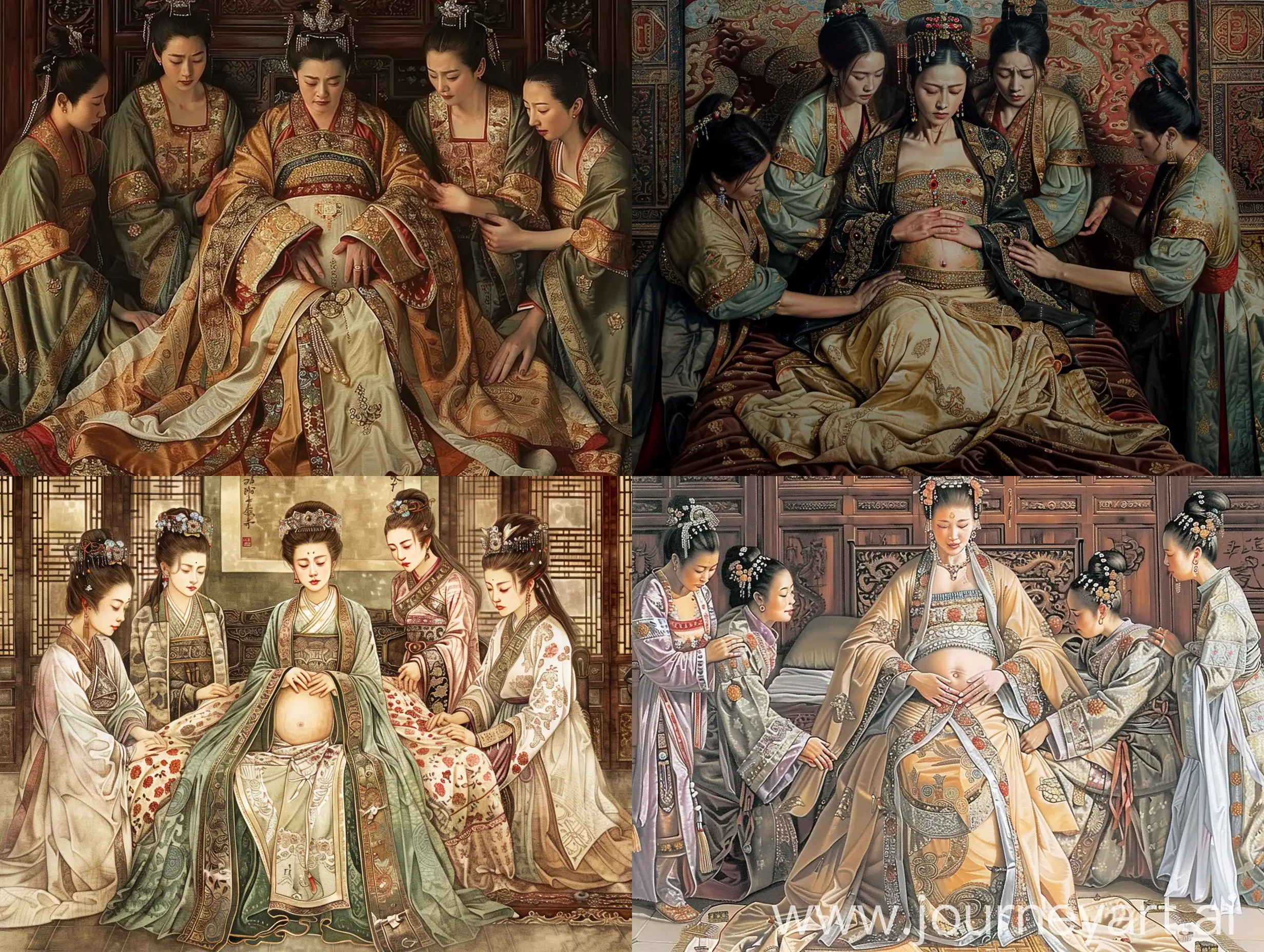 Luxurious-Empress-Giving-Birth-Surrounded-by-Maidservants