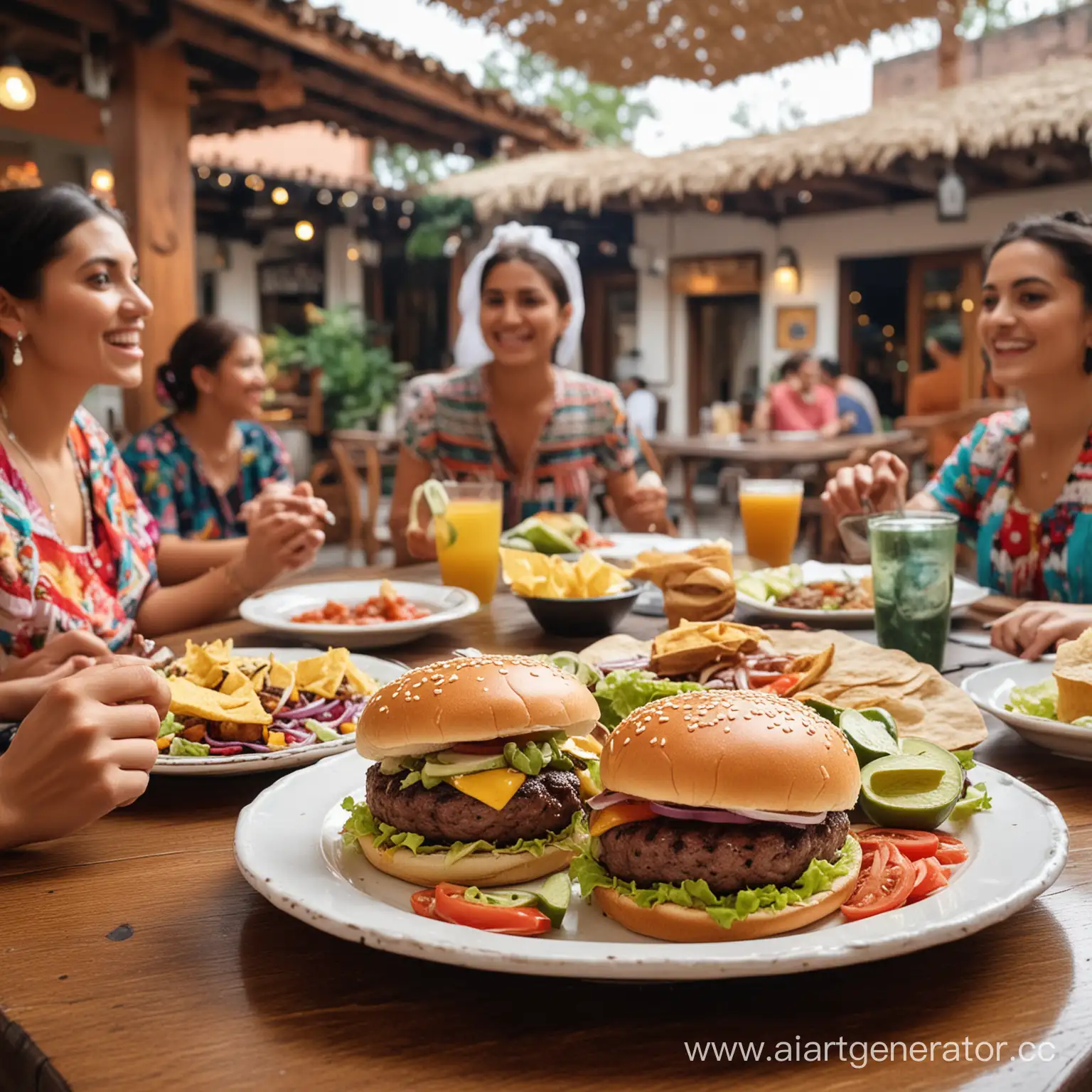 Mexican-Cafe-Ambiance-with-Hamburger-Platter