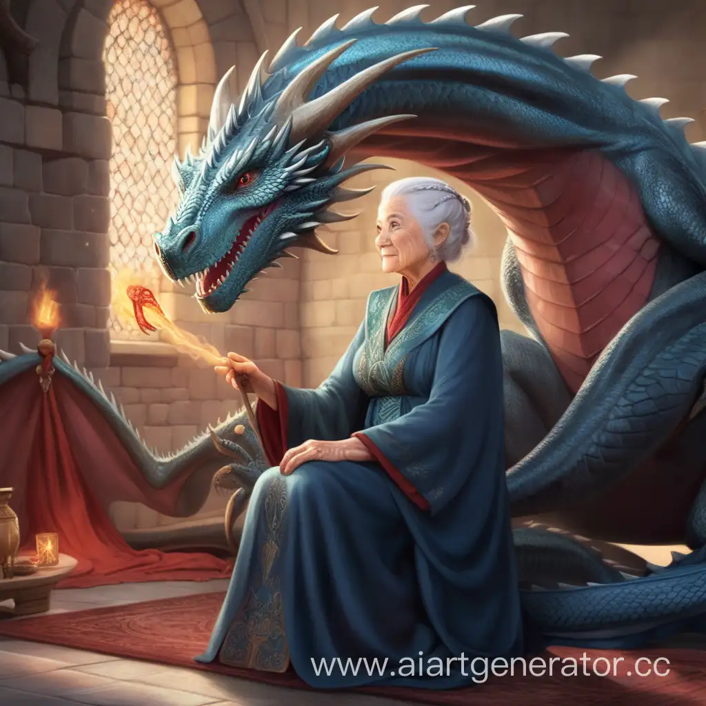 Elderly-Woman-with-Majestic-Dragon-Companions