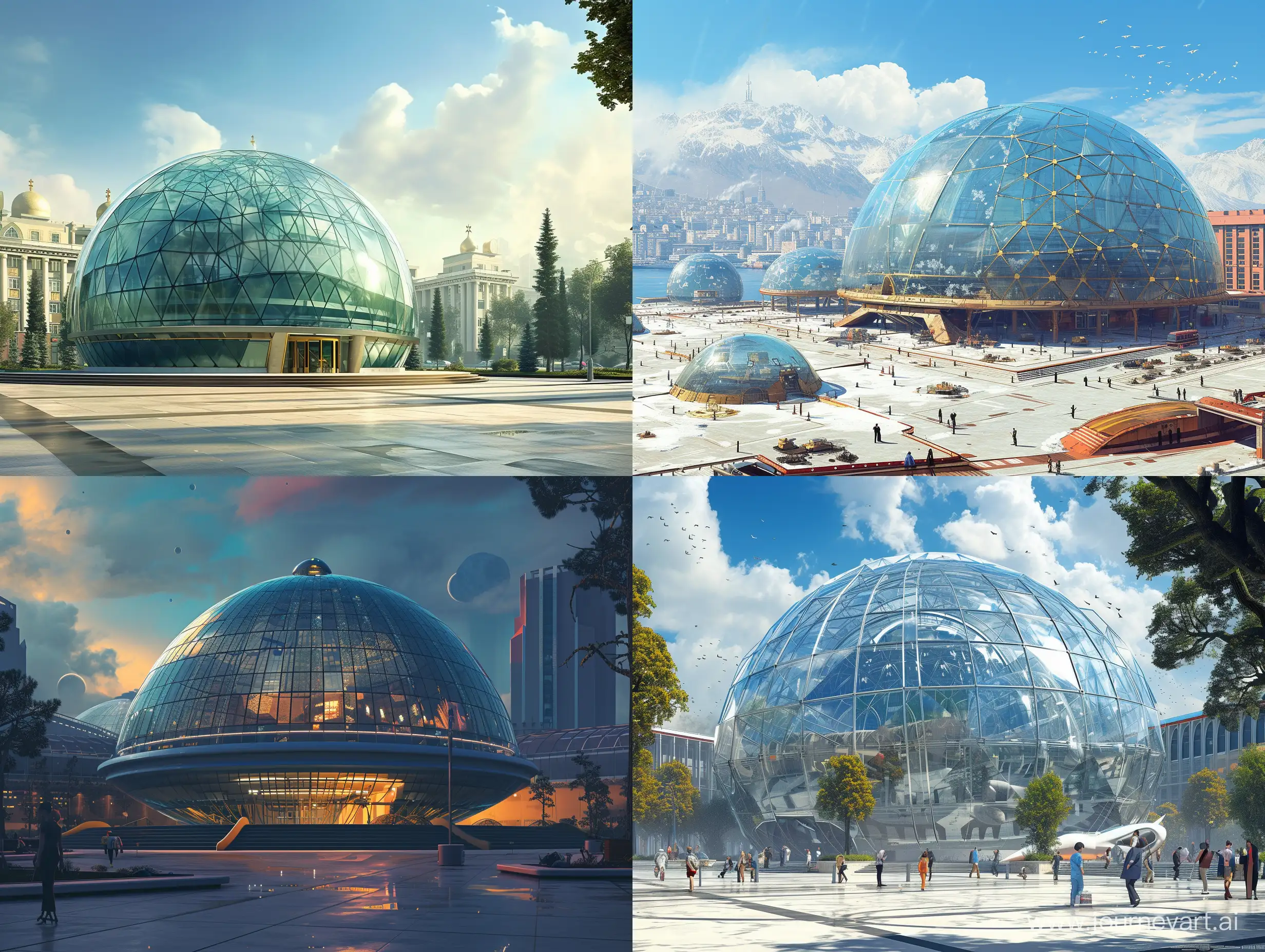 Retro-Futuristic-Glass-Dome-Building-in-Cold-War-Era-City-Concept-Art