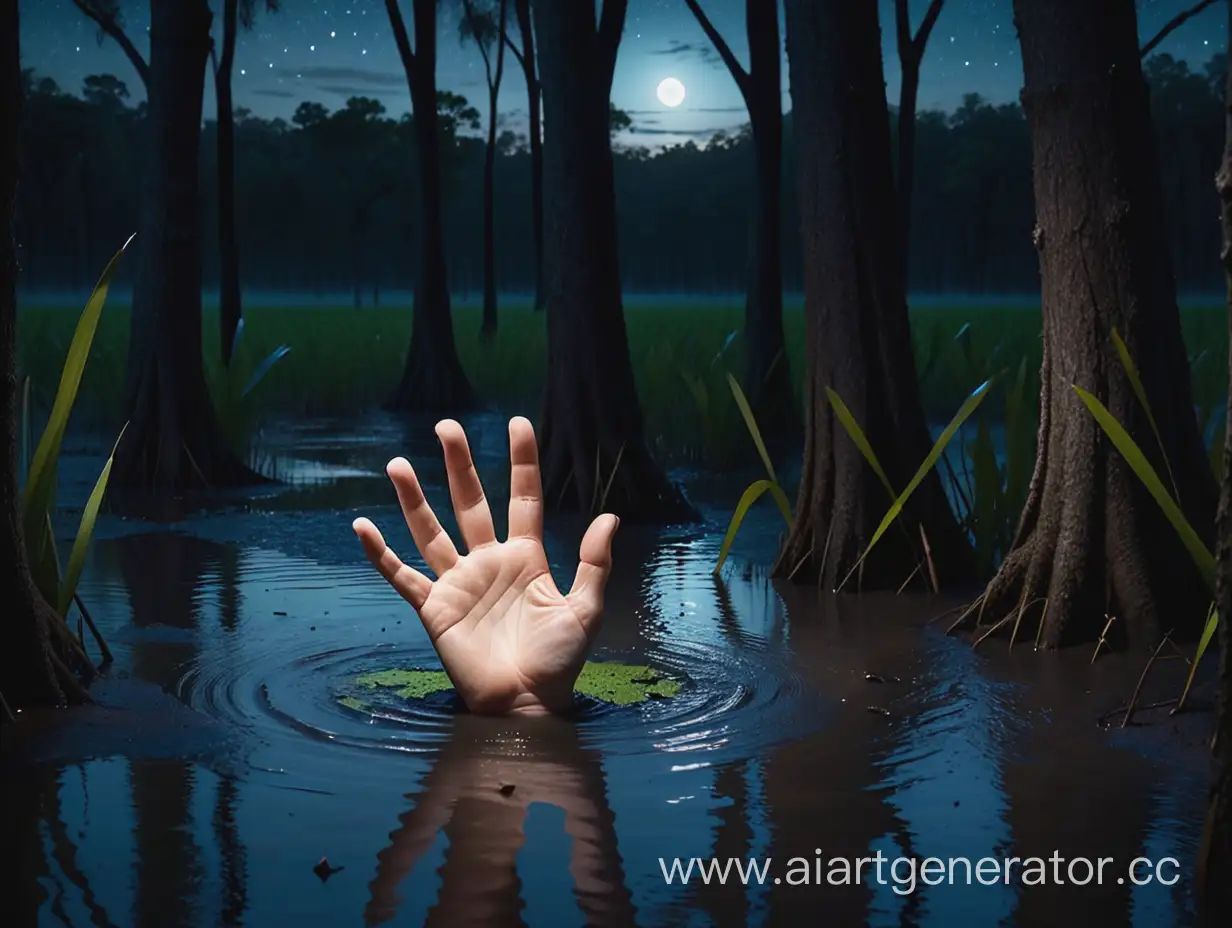 Mysterious-Hand-Emerges-from-Swamp-at-Night