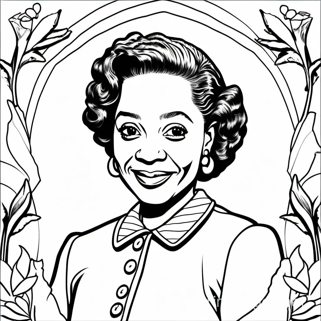 Viola Desmond , Coloring Page, black and white, line art, white background, Simplicity, Ample White Space. The background of the coloring page is plain white to make it easy for young children to color within the lines. The outlines of all the subjects are easy to distinguish, making it simple for kids to color without too much difficulty