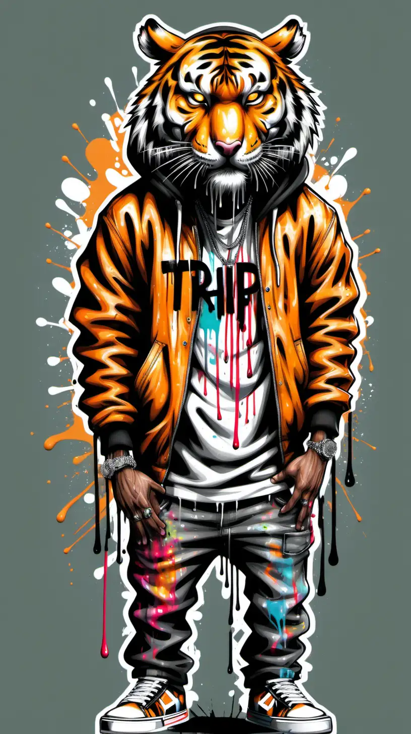 tiger wearing drip graffiti style true hip hop No background