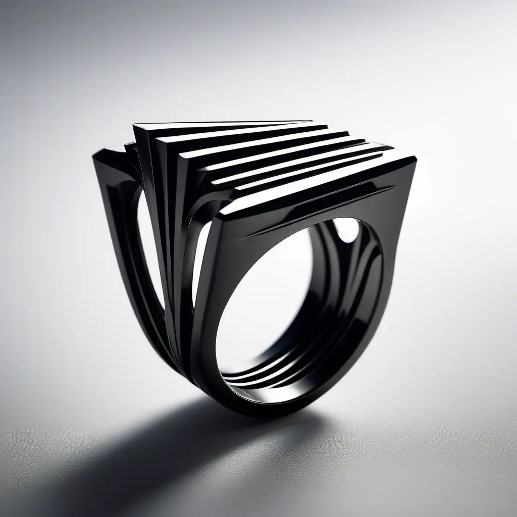 Sleek and Minimalist Art Deco Ring Inspired by Zaha Hadids Aesthetic