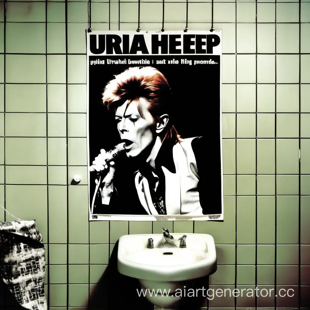 David Boiwe spitting on Uriah Heep poster in the toilet
