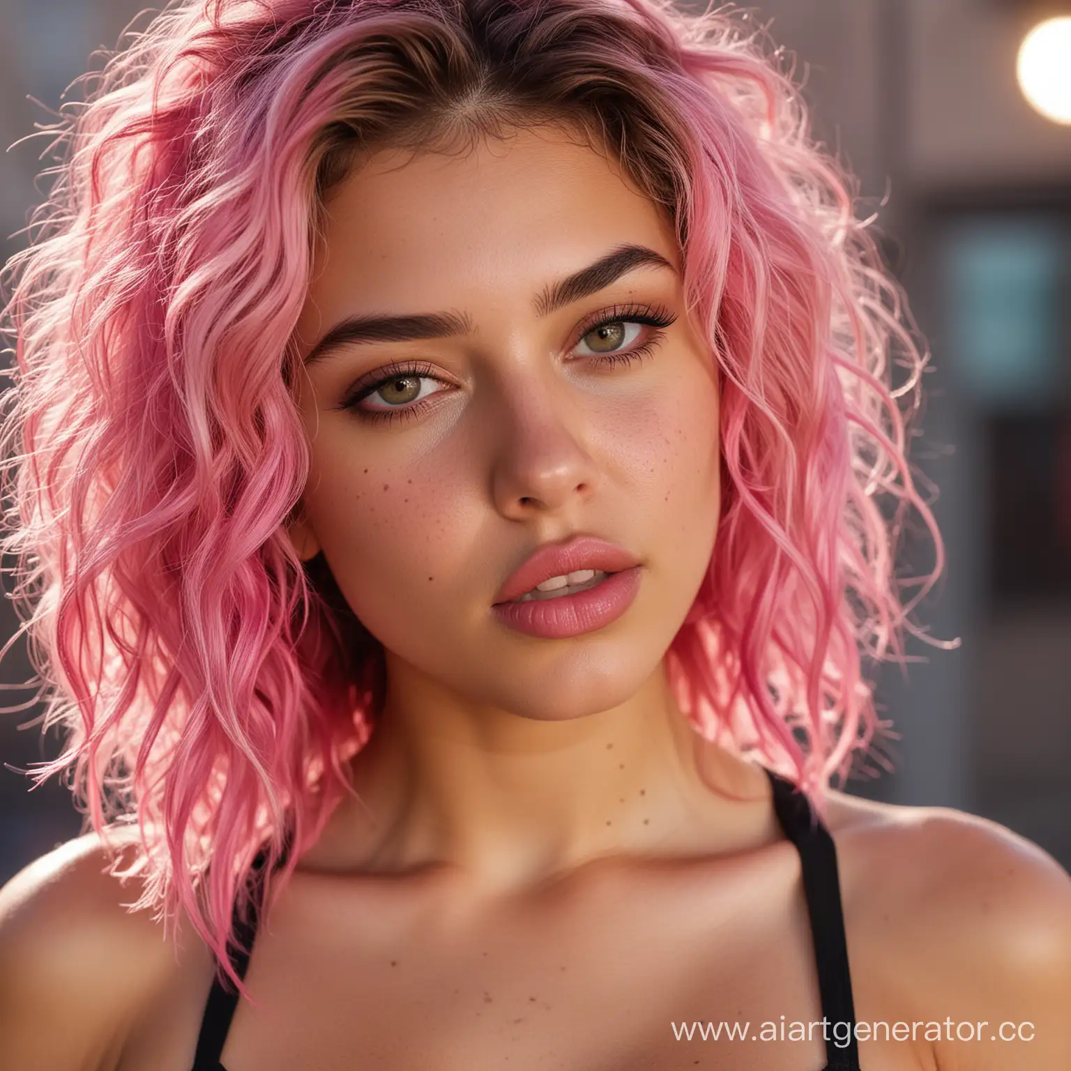 Playful-BohoChic-Portrait-of-a-Tall-ArmenianAustralian-Mixed-Race-Woman-with-Neon-Pink-Undercut-Hair