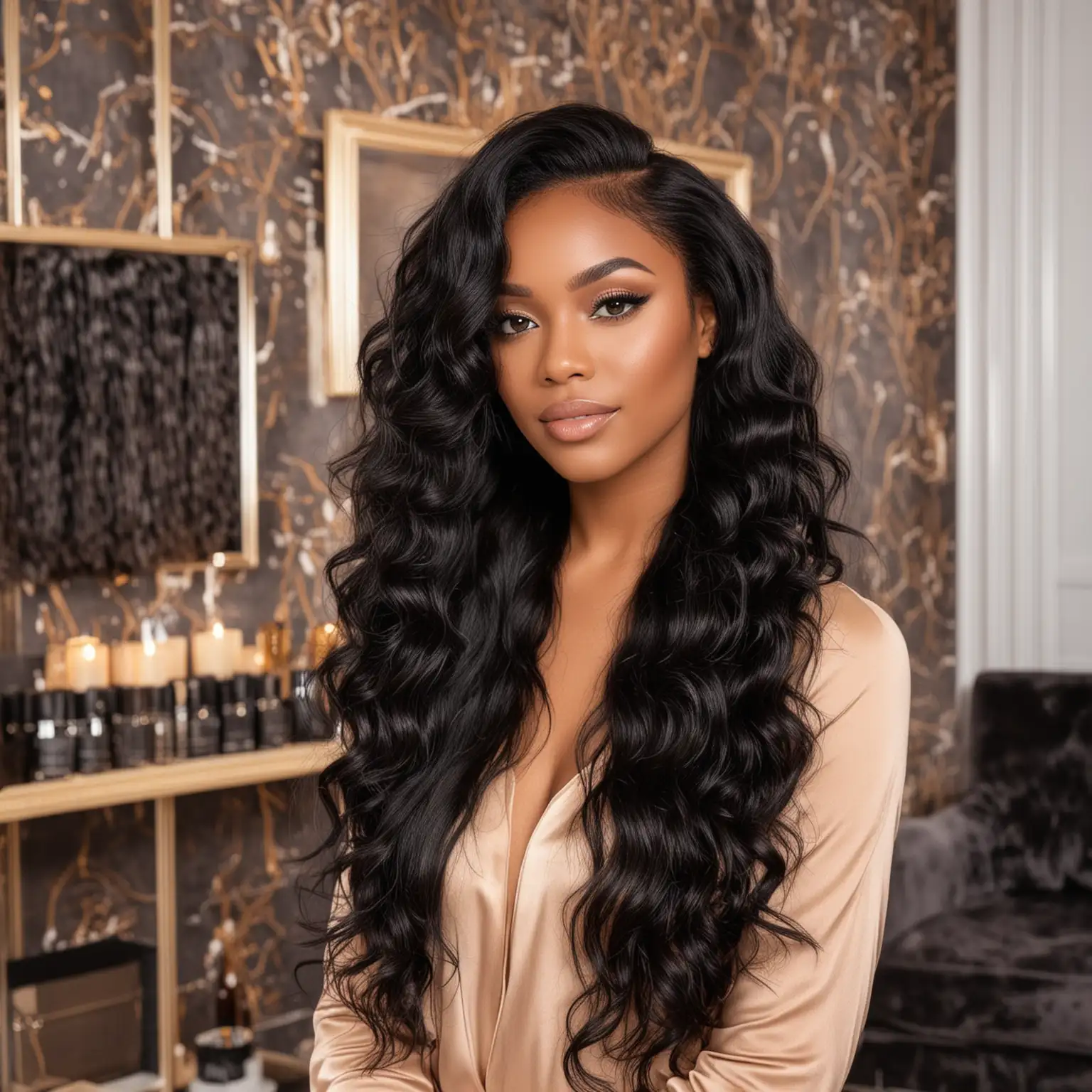 Luxury Portrait of a Stunning Black Woman with Elegant Black Hair Bundles