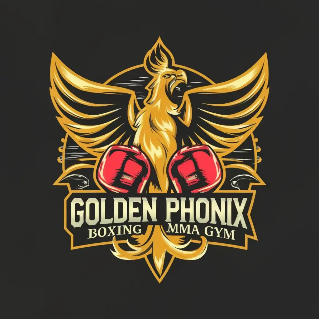 logo, A phoenix bird and boxing gloves, with the text "Golden phoenix boxing and MMA Gym", typography, be used in Sports Fitness industry