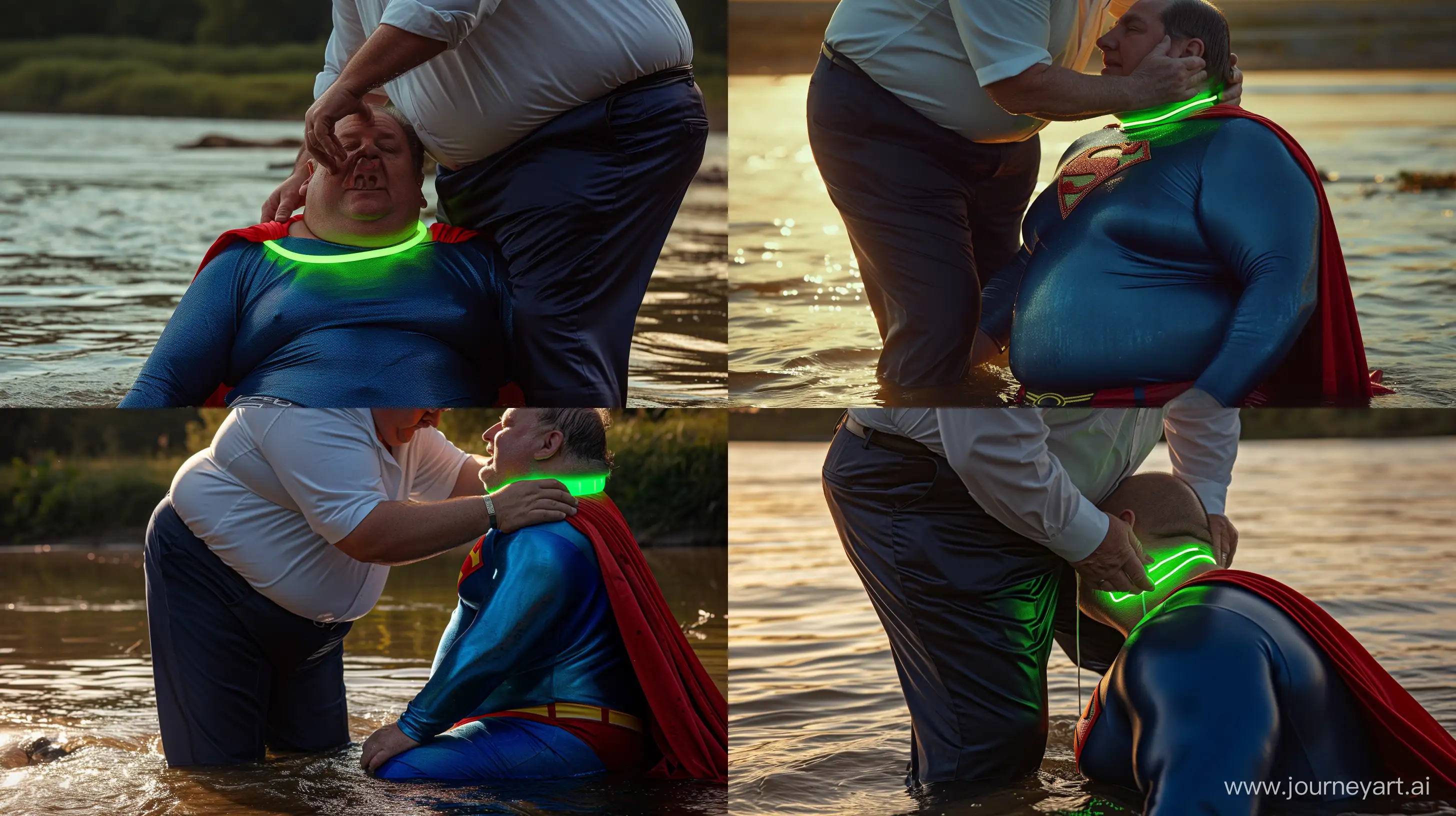 Eccentric-Superman-Emerges-Man-in-Neon-Collar-by-the-River