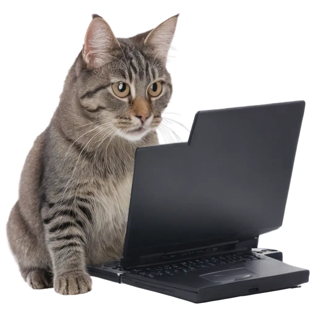 Elevate-Your-Visuals-with-a-PNG-Image-A-Cat-Leading-a-Professional-Meeting-on-a-Computer
