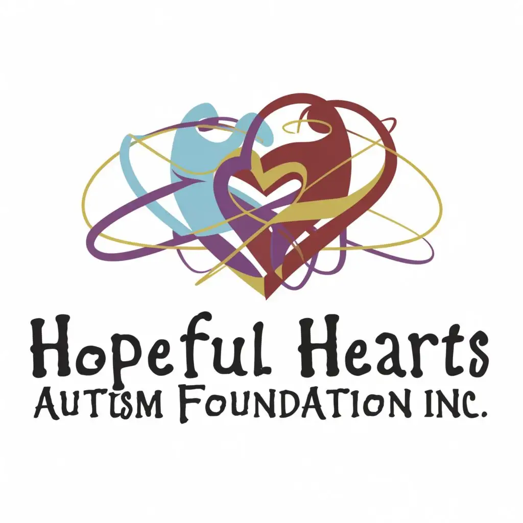 logo, hearts, infinity symbol with the text "HOPEFUL HEARTS AUTISM FOUNDATION INC.", typography, be used in nonprofit industry