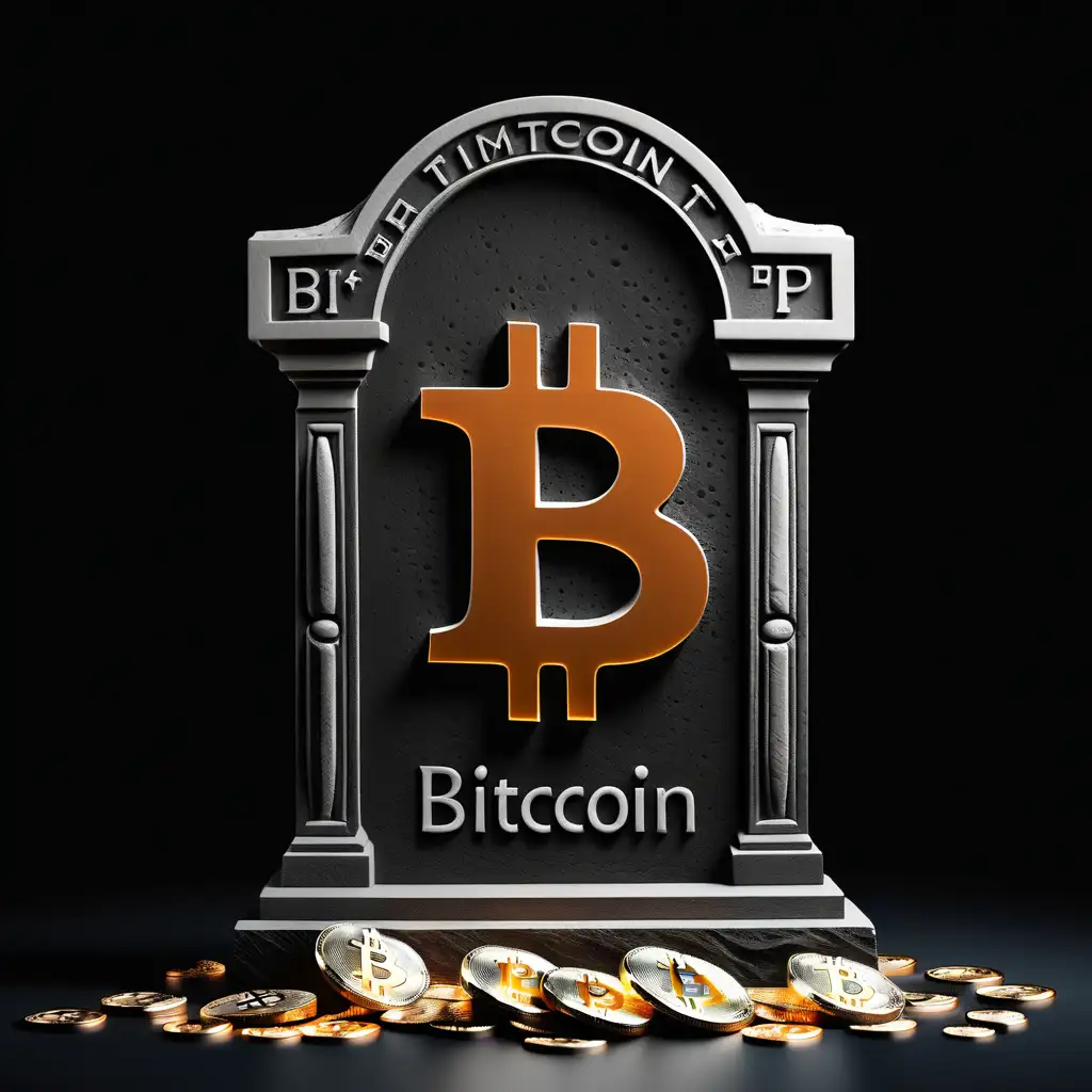 Bitcoin Inscribed Tombstone on Dark Background
