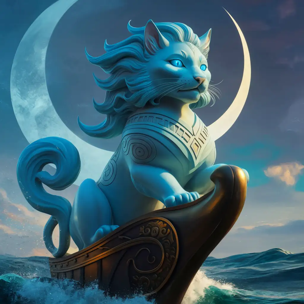 majestic blue feline as ship figurehead statue