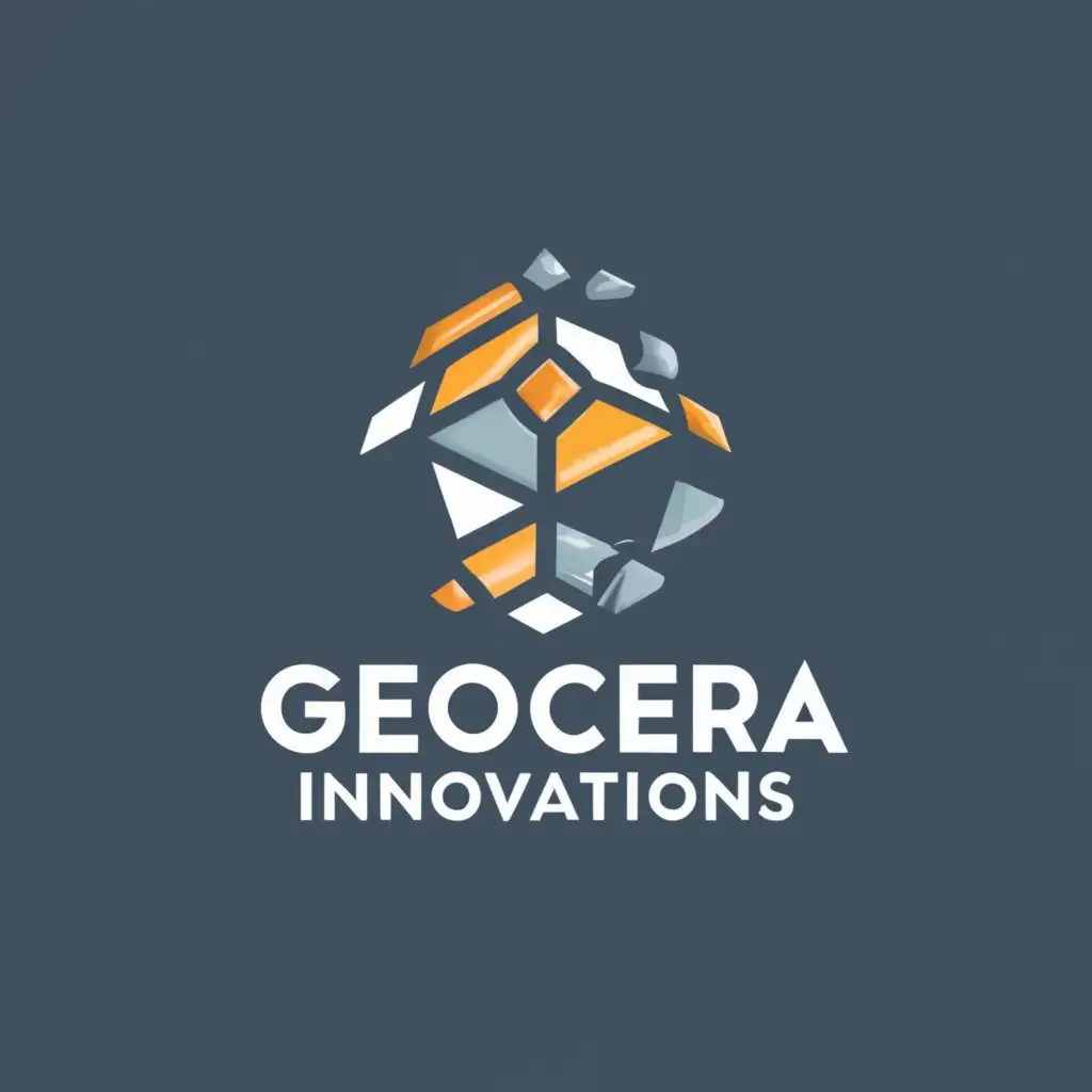 3D logo, Minerals, stones, grey background with the text "Geocera Innovations" written below. , with the text "Geocera Innovations " well spelt, typography, be used in Construction industry