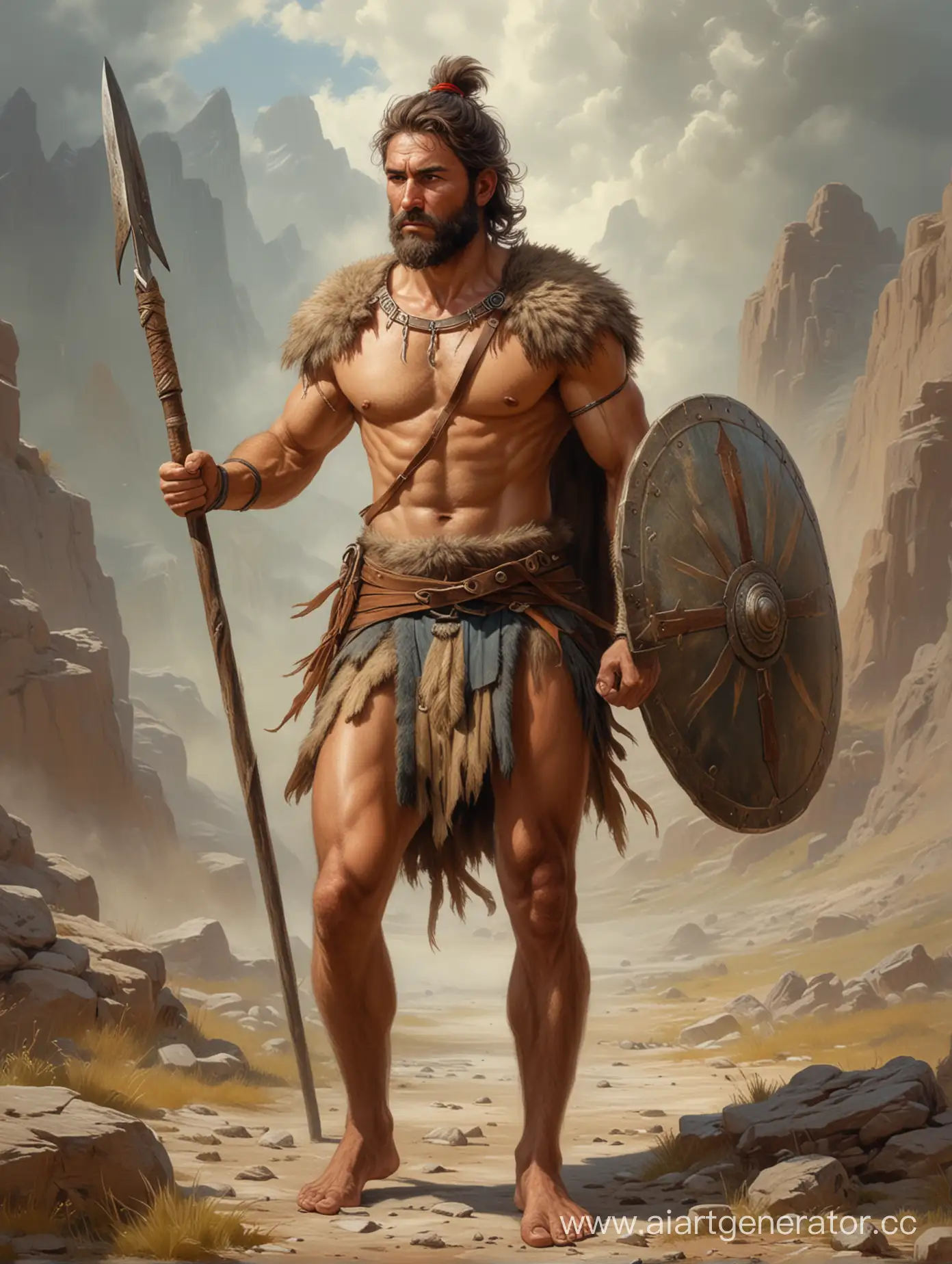 Ancient-ShortLegged-Warrior-with-Spear-in-Hairy-Hand