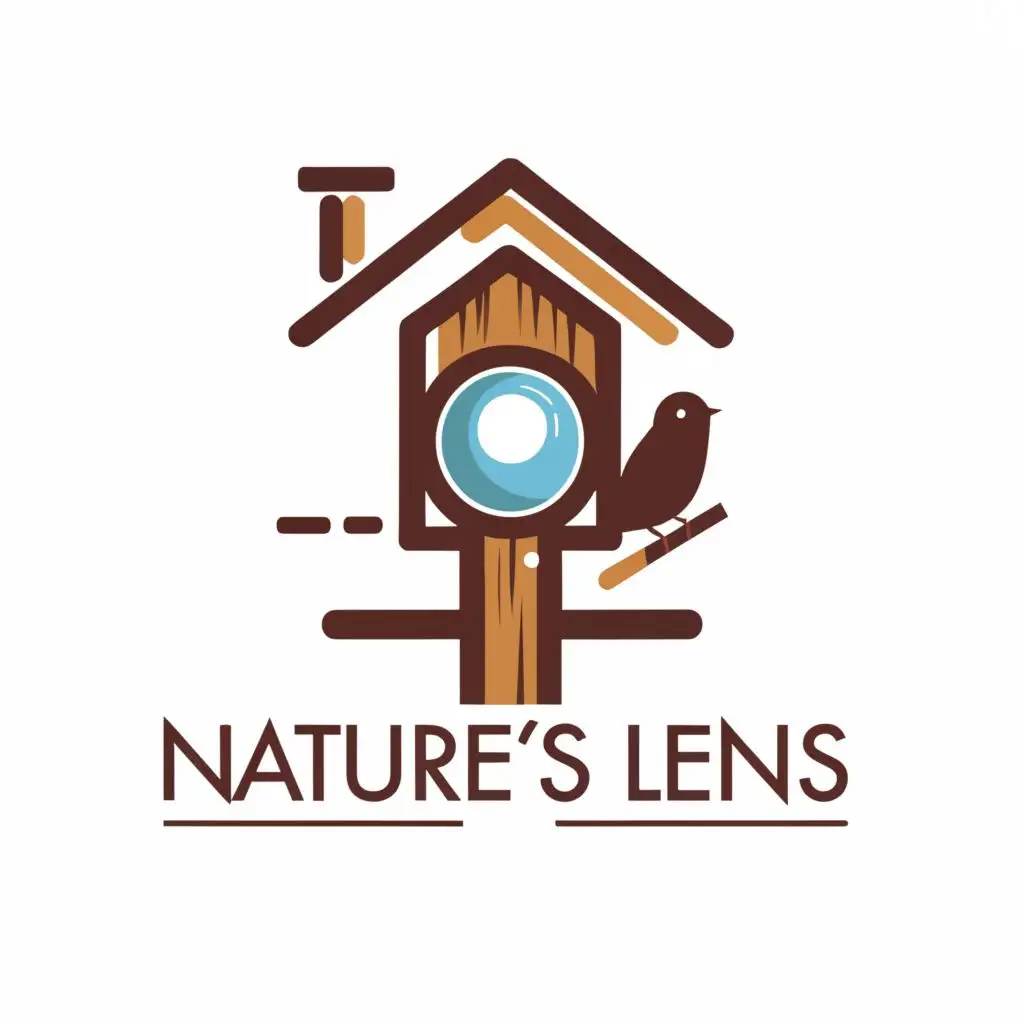 logo, Birdhouse surveillance, with the text "Natures Lens", typography