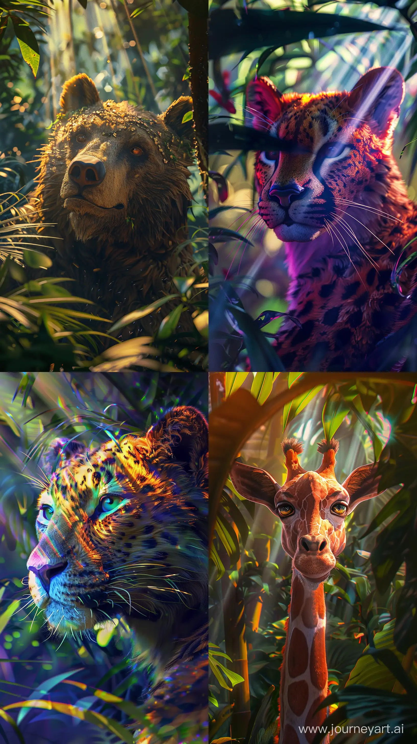 fantasy Tajik selfie animal in the jungle, closeup, ultra detailed, fairy lighting, photorealistic, bright colors, volumetric rays of light, hdr. --ar 9:16 --v 6