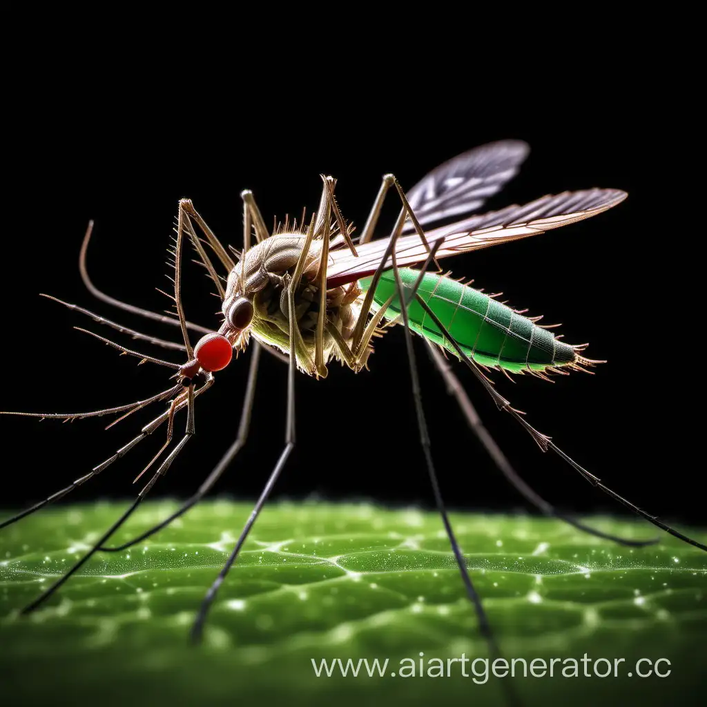 A mosquito with a needle for a proboscis and a poisonous green abdomen.