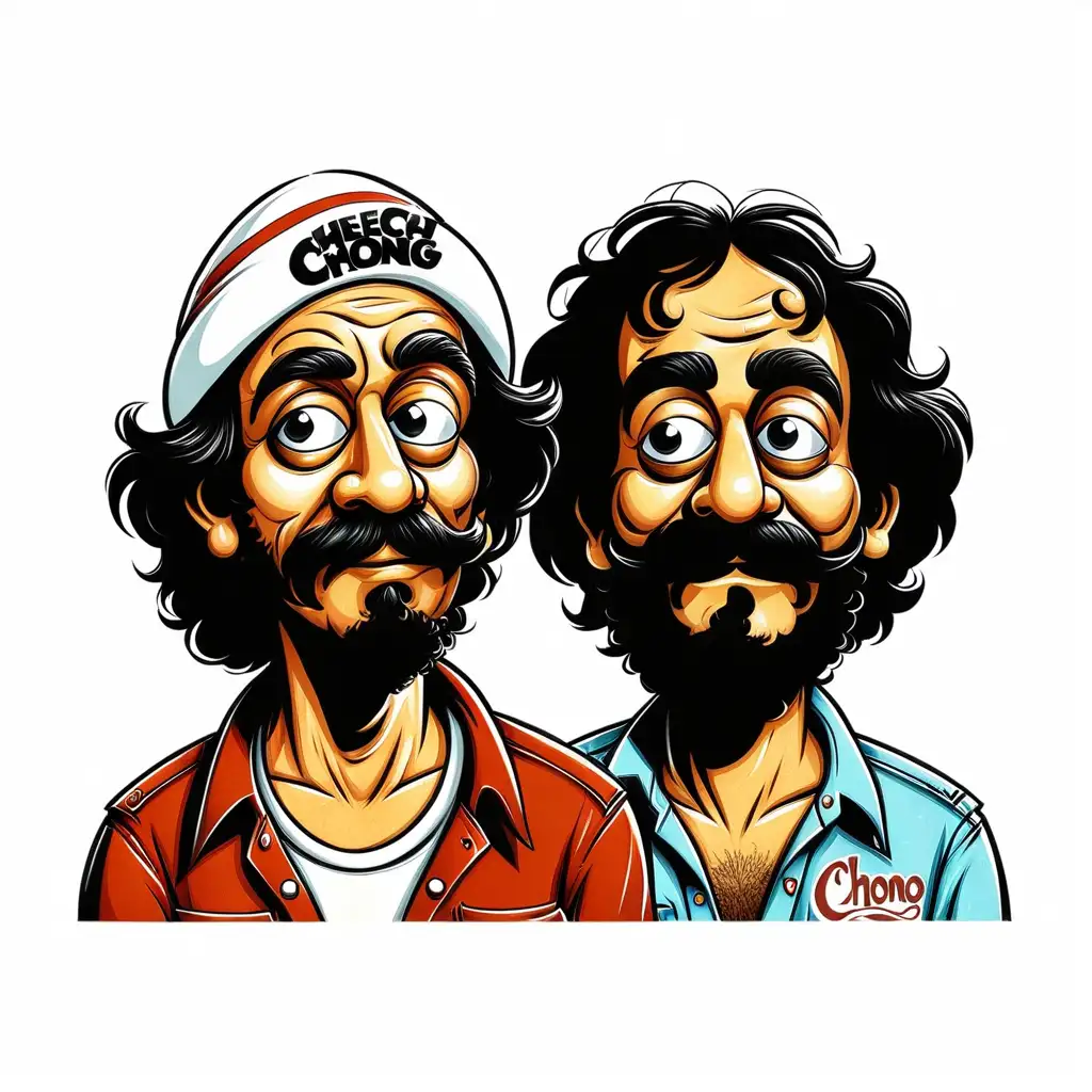 Cheech and Chong Retro Cartoon Illustration on White Background