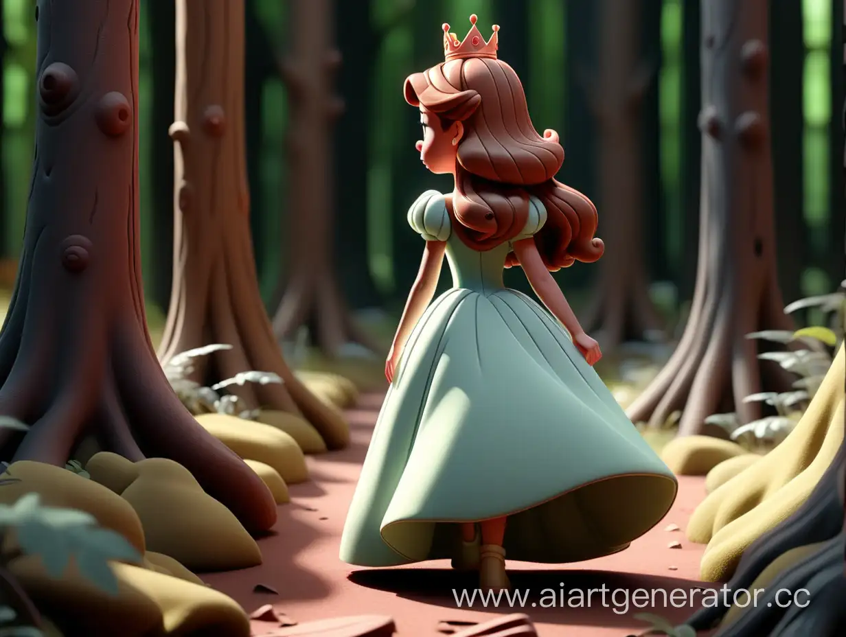 
cartoon style, 8k, one princess back facing the camera walking the Forest